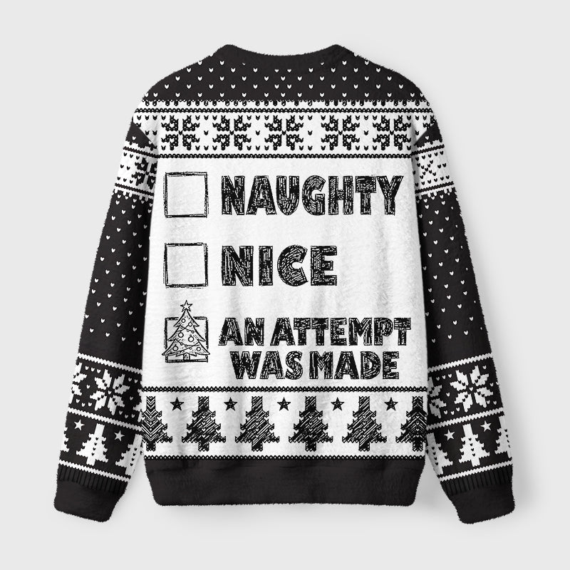 Santa Checklist Funny Meme Fuzzy Christmas Ugly Sweater