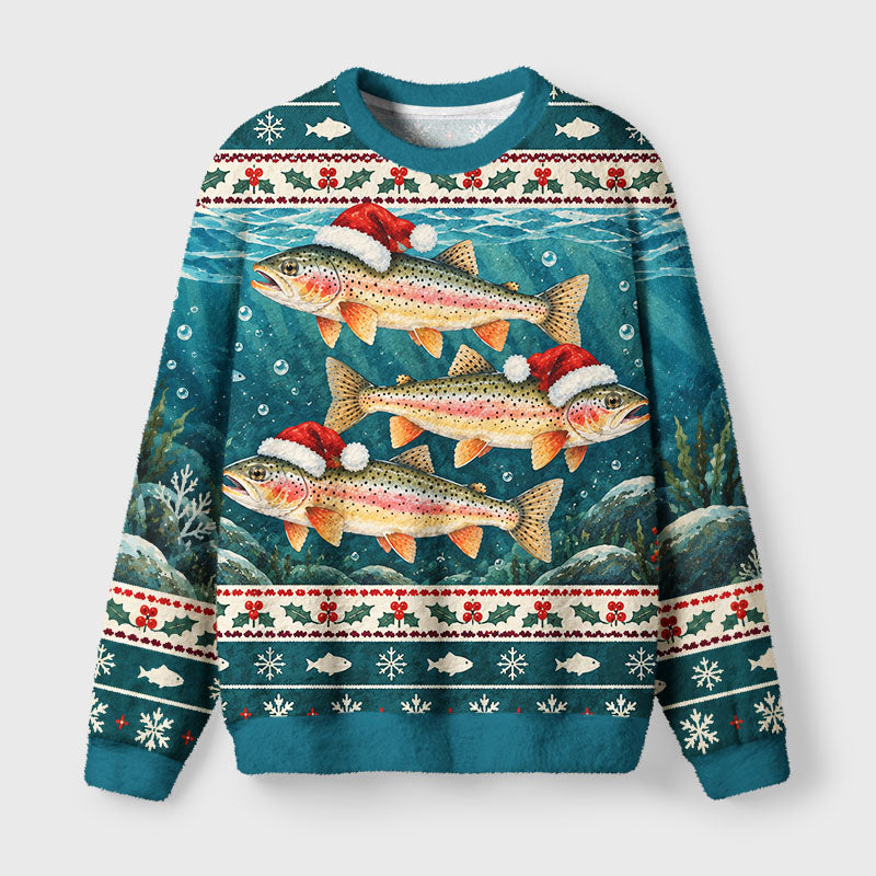 Santa Hat Trouts Fuzzy Christmas Ugly Sweater