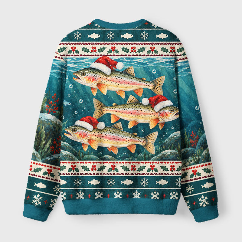 Santa Hat Trouts Fuzzy Christmas Ugly Sweater