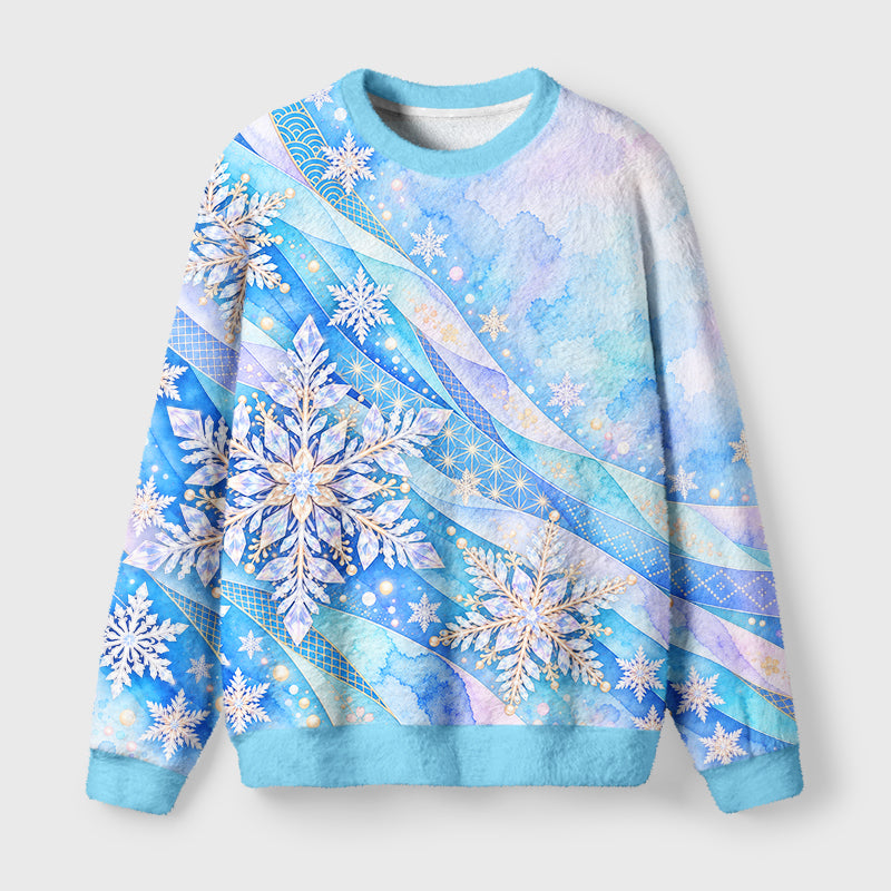 Shiny Ice Snowflake Art Fuzzy Christmas Ugly Sweater