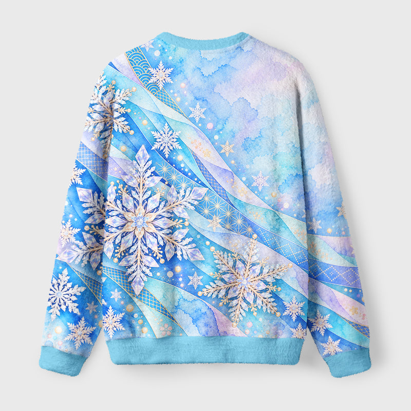 Shiny Ice Snowflake Art Fuzzy Christmas Ugly Sweater