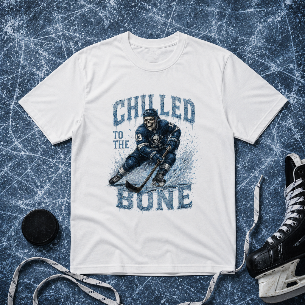 Chilled To The Bone Skeleton Skater Hockey T-Shirt, view 2