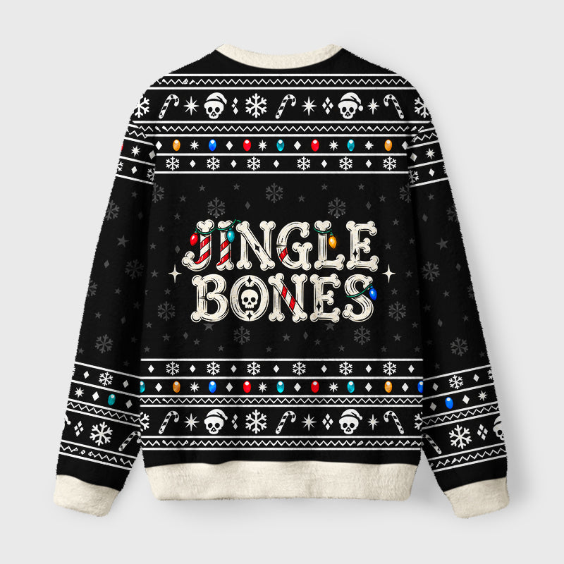 Skull With Lights Fuzzy Christmas Ugly Sweater