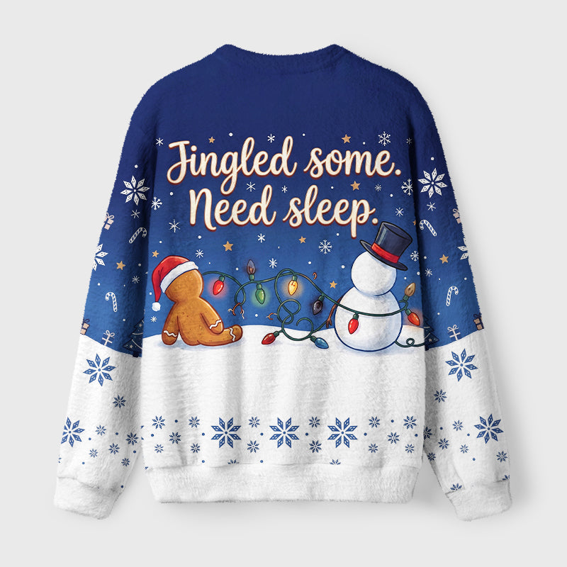 Sleepy Gingerbread Man Snowman Fuzzy Christmas Ugly Sweater