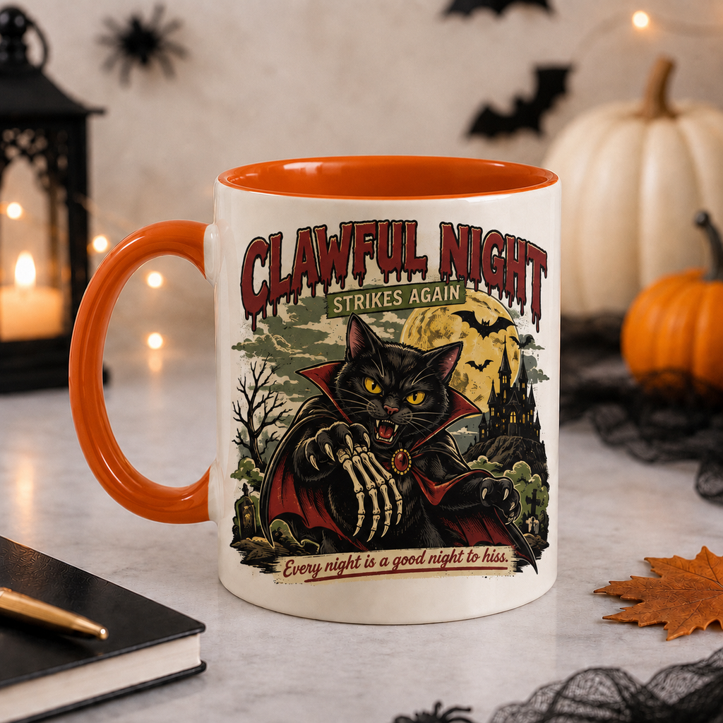 Vampire black cat Halloween ceramic mug, view 6