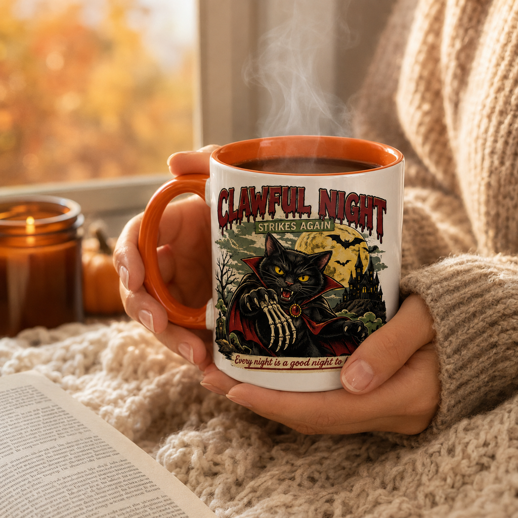 Vampire black cat Halloween ceramic mug, view 4