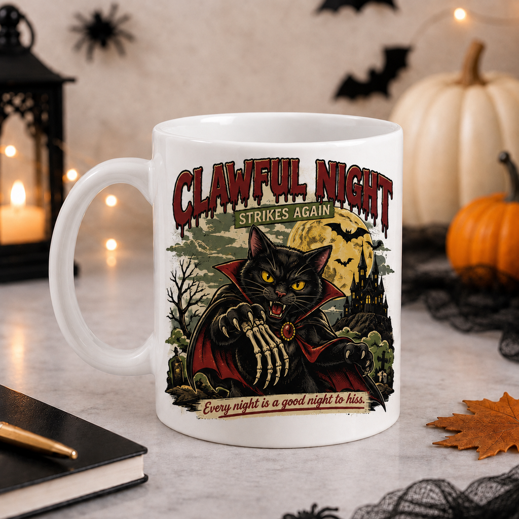 Vampire black cat Halloween ceramic mug, view 2