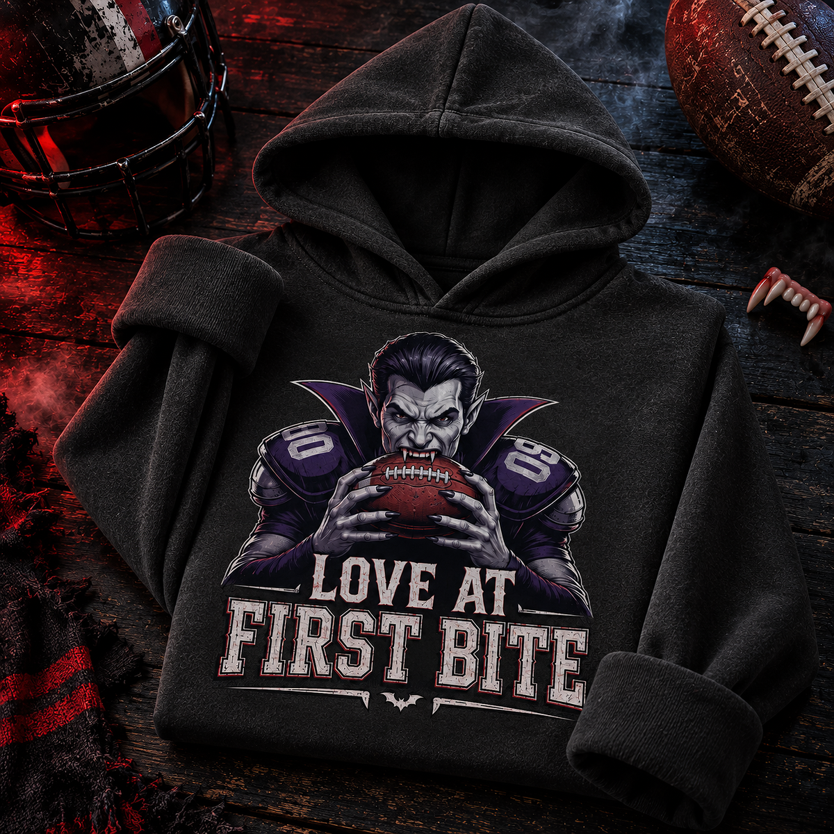 Love At First Bite Vampire Linebacker Football T-Shirt, view 3