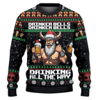 Viking Drinker Bells Drinking All The Way Ugly Christmas Sweater