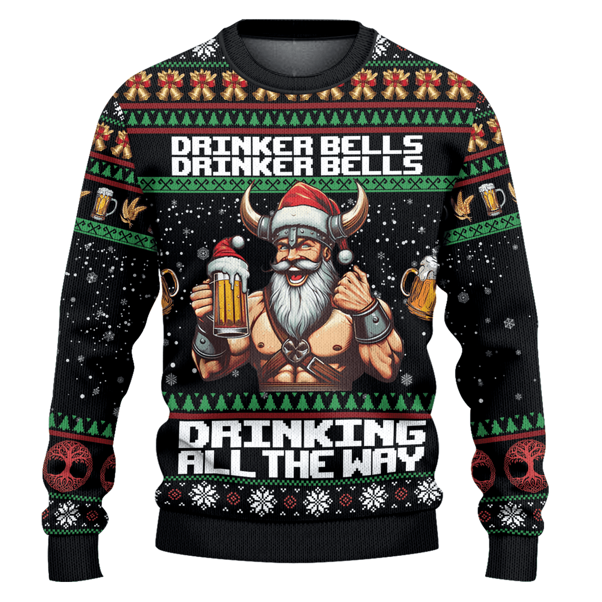 Viking Drinker Bells Drinking All The Way Ugly Christmas Sweater