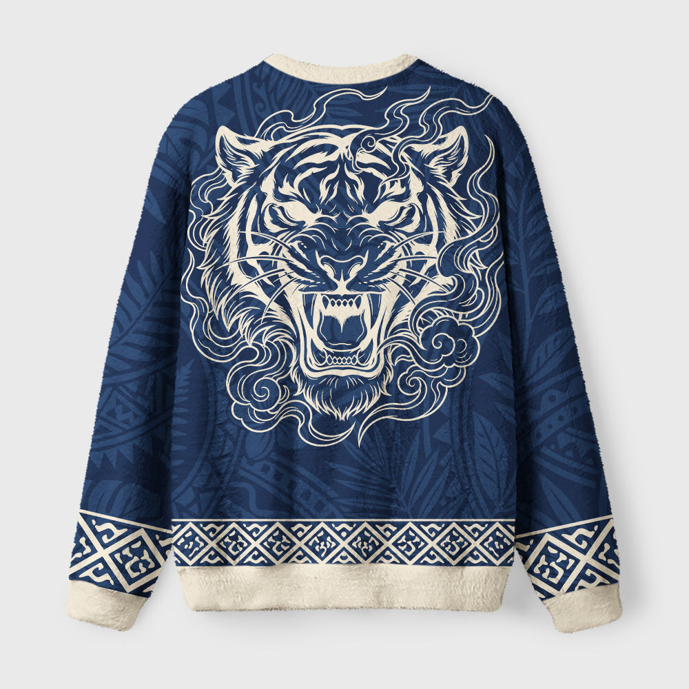 Vintage Japanese Tiger Traditional Fuzzy Christmas Ugly Sweater