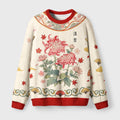Vintage Red Chrysanthemum Flower Fuzzy Christmas Ugly Sweater