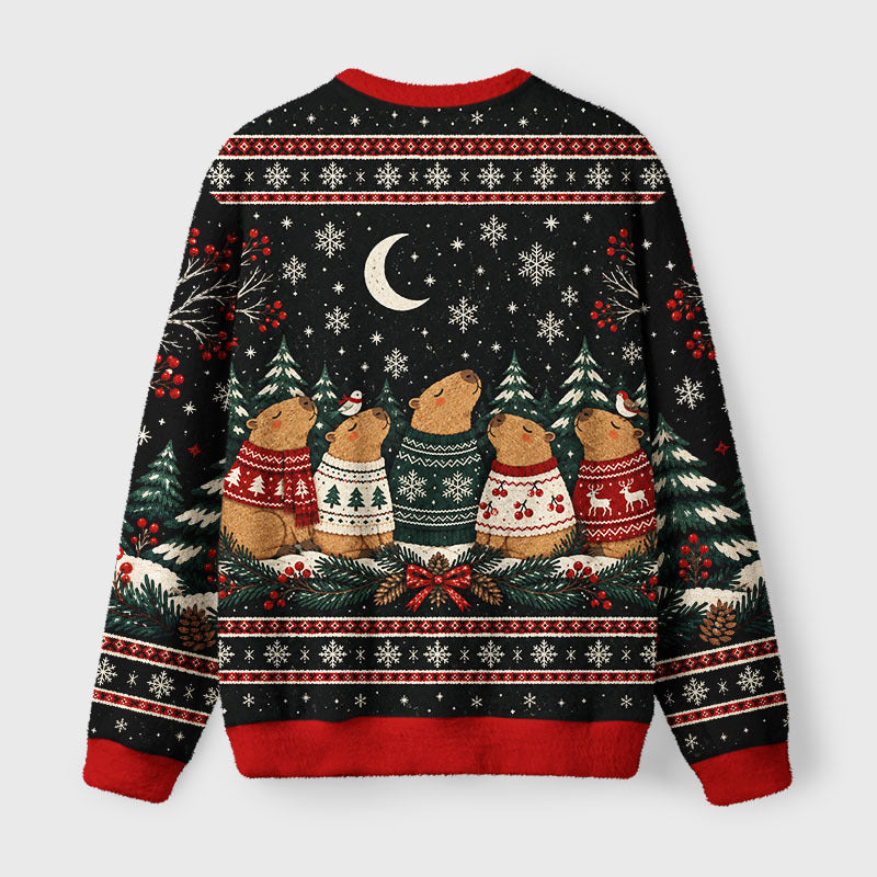 Winter Capybara Crew Fuzzy Christmas Ugly Sweater
