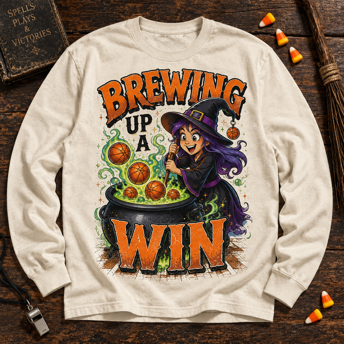 Brewing Up A Win Witch's Cauldron Court Basketball T-Shirt, view 2