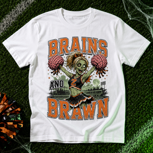 Brains And Brawn Zombie Cheerleader Football T-Shirt | USAGatherCo