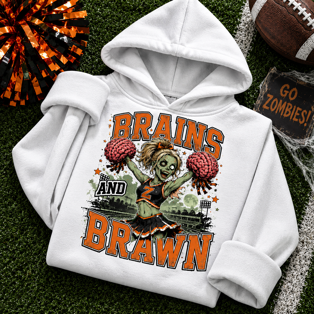 Brains And Brawn Zombie Cheerleader Football T-Shirt, view 3