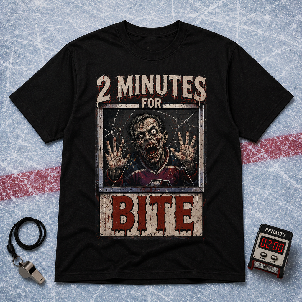 2 Minutes For Bite Zombie Penalty Box Hockey T-Shirt | USAGatherCo