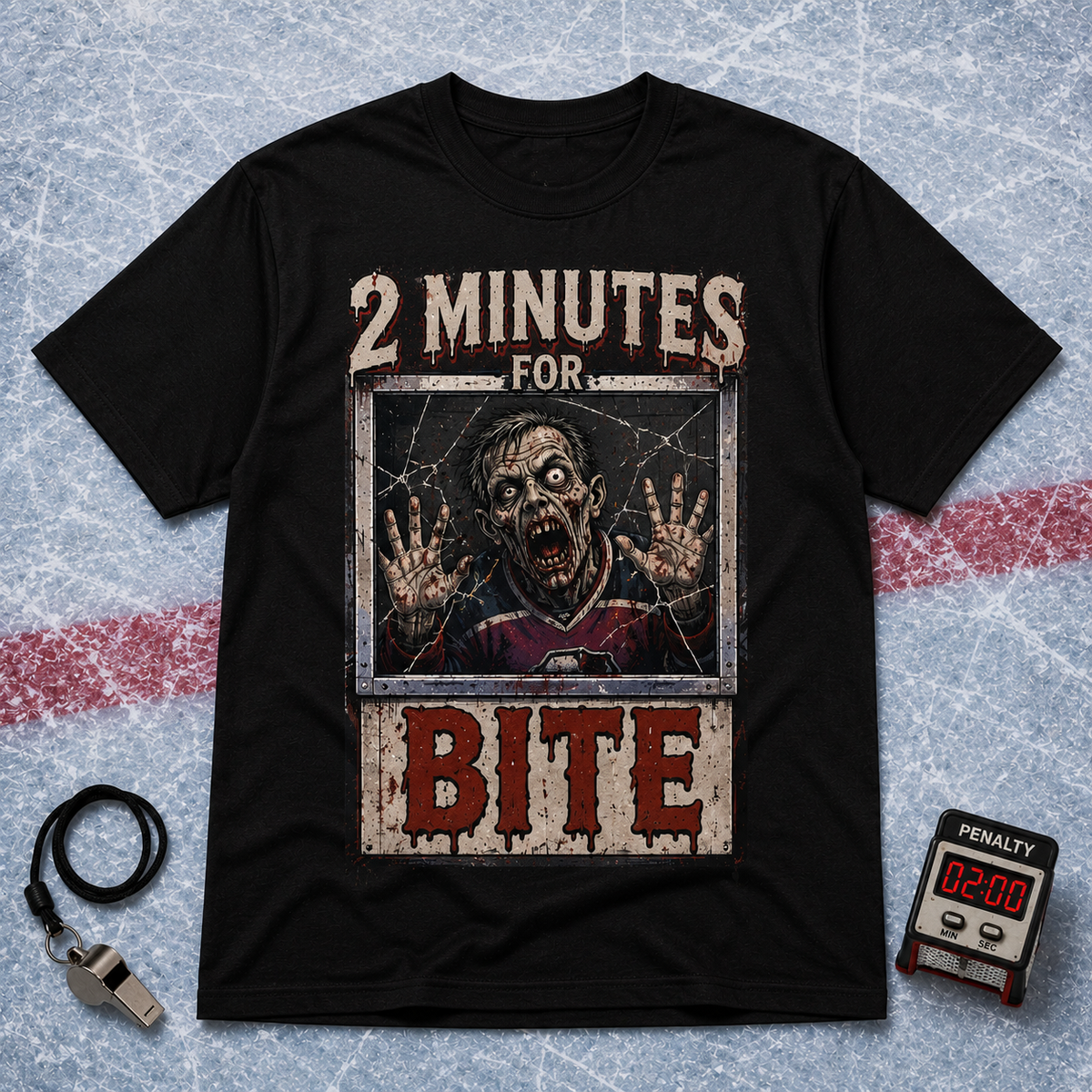 2 Minutes For Bite Zombie Penalty Box Hockey T-Shirt | USAGatherCo