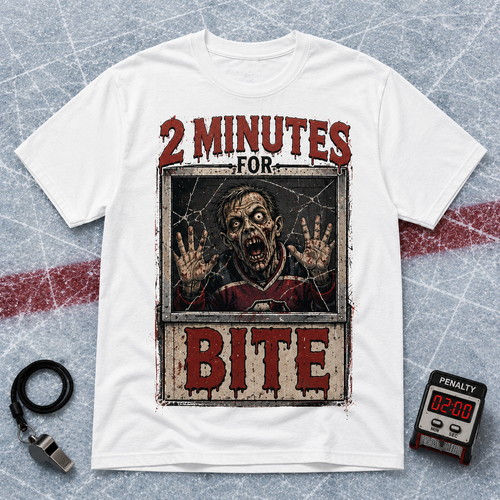 2 Minutes For Bite Zombie Penalty Box Hockey T-Shirt, view 2
