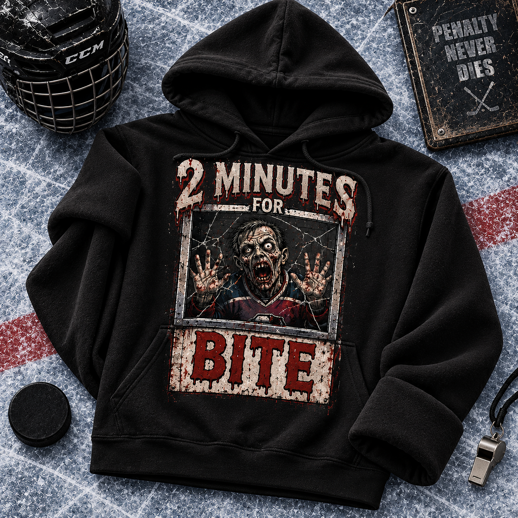 2 Minutes For Bite Zombie Penalty Box Hockey T-Shirt, view 4