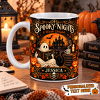 Personalized Spooky Nights reading ghost Halloween mug, view 4