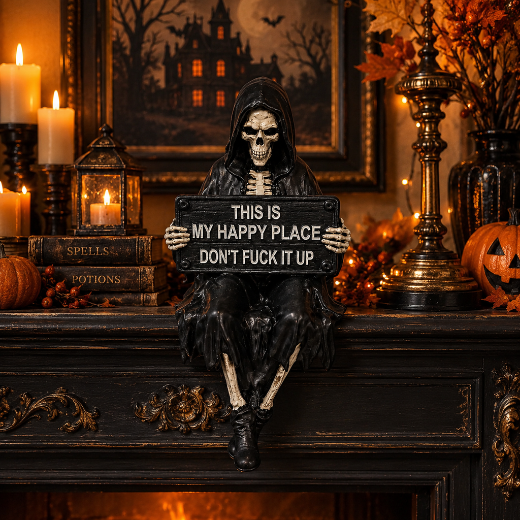 Sarcastic grim reaper skeleton shelf sitter, view 4