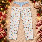 Tangled lights holiday pants, back flap view