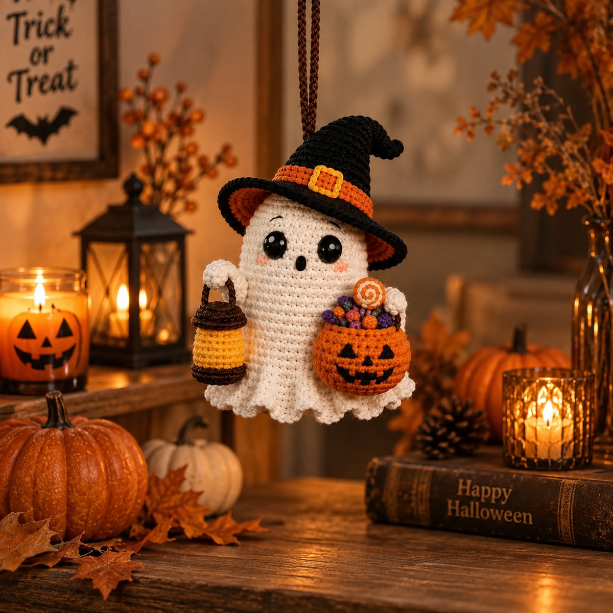 Crochet ghost car charm for rearview mirror | USAGatherCo