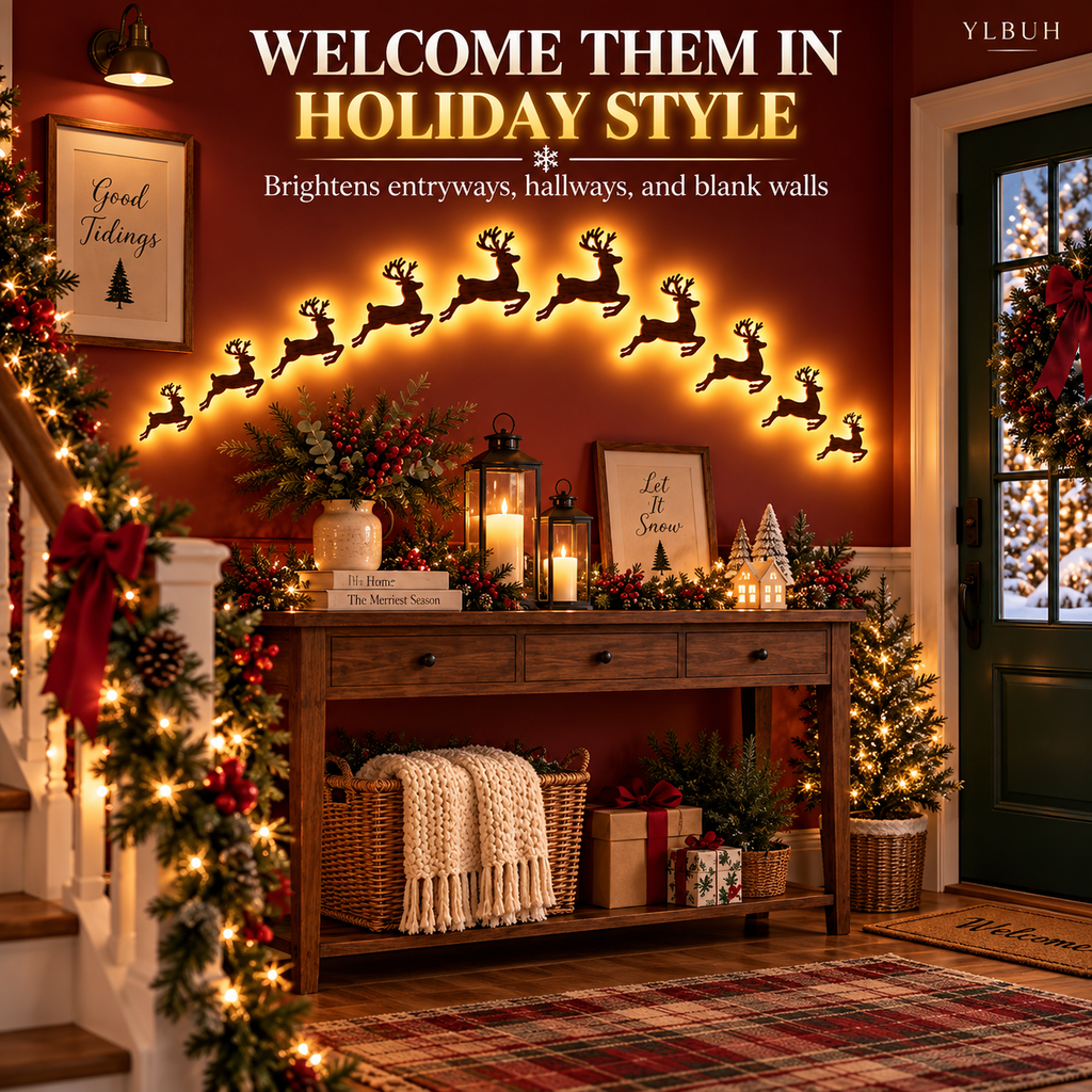 3D Wooden LED Reindeer Wall Decor Set, view 3