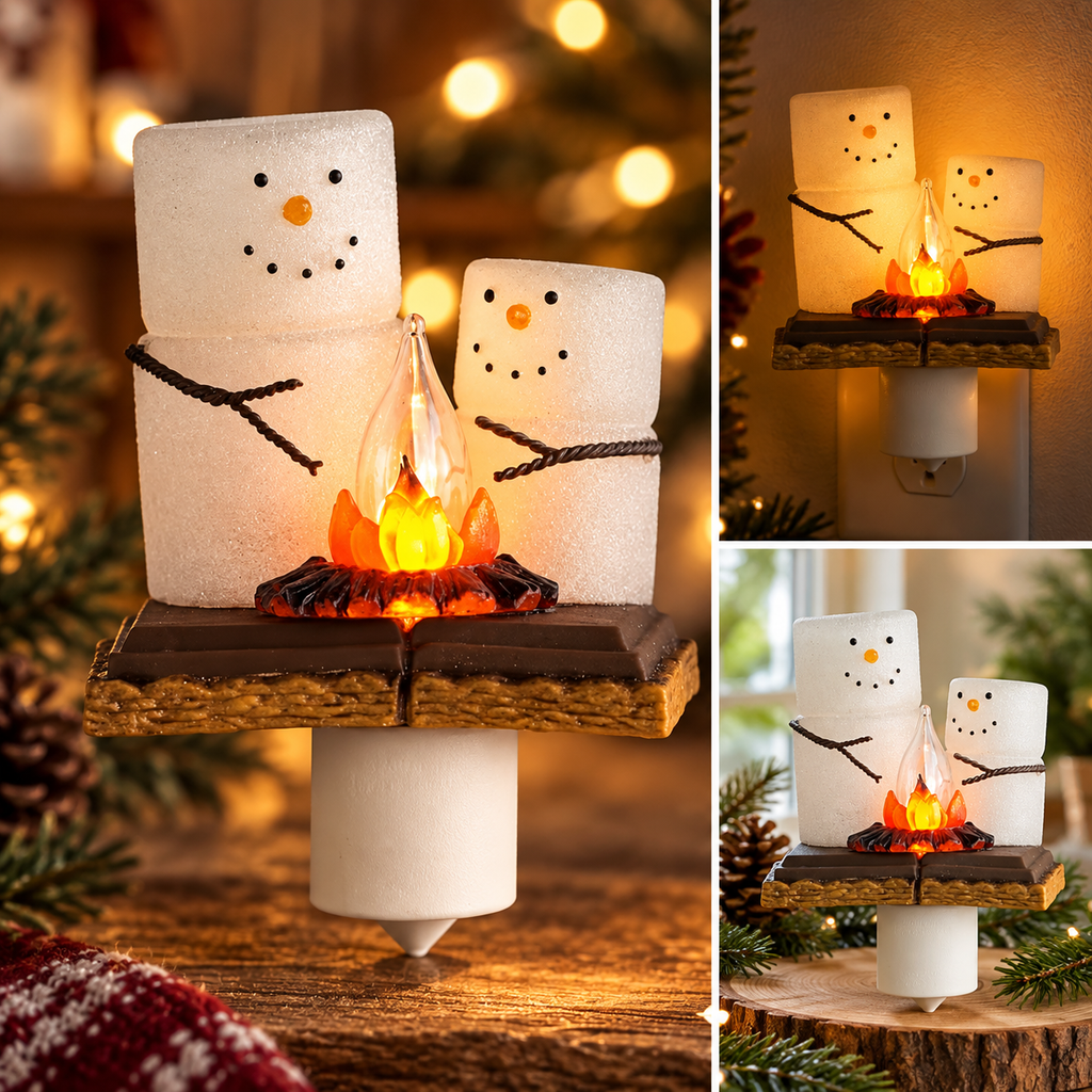 S'mores Snowman Campfire Electric Plug-In Night Light, view 4