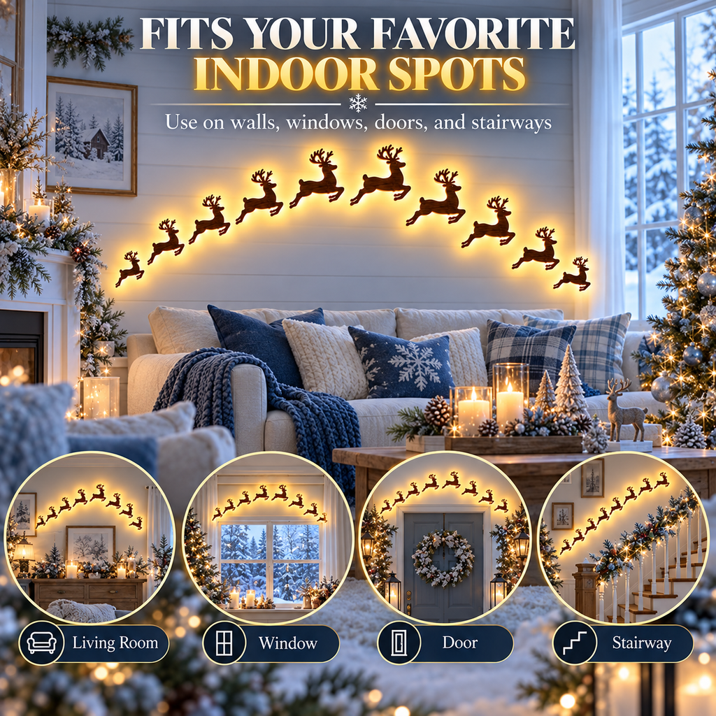 3D Wooden LED Reindeer Wall Decor Set, view 2