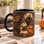 Personalized 3D illusion ghost and haunted house mug, view 3