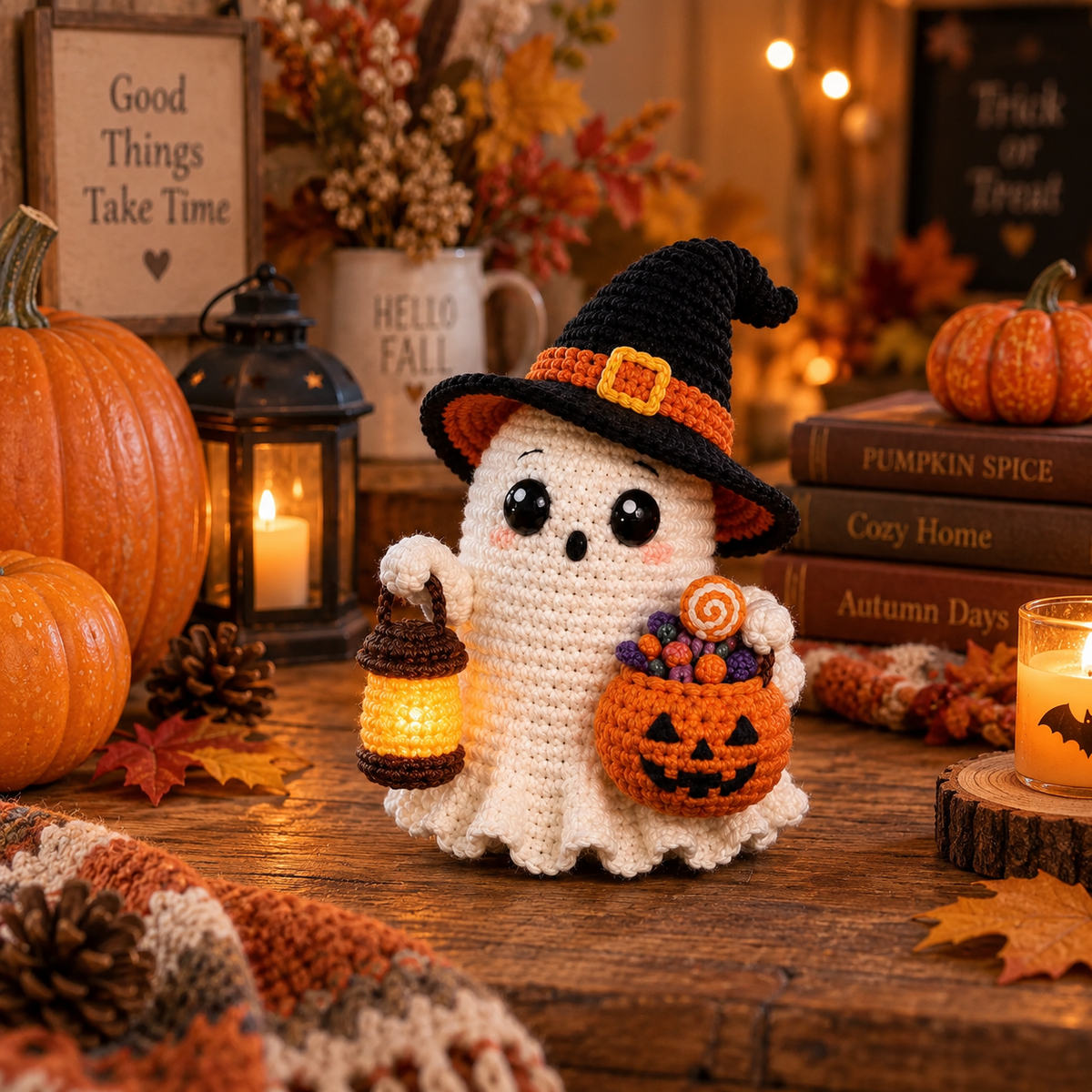 Crochet ghost car charm for rearview mirror, view 3