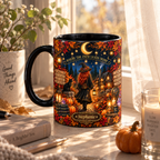 Personalized autumn witch and cozy cottage ceramic mug, view 4