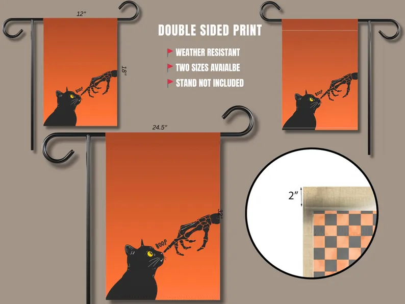 Funny boop cat and skeleton hand Halloween garden flag, view 5