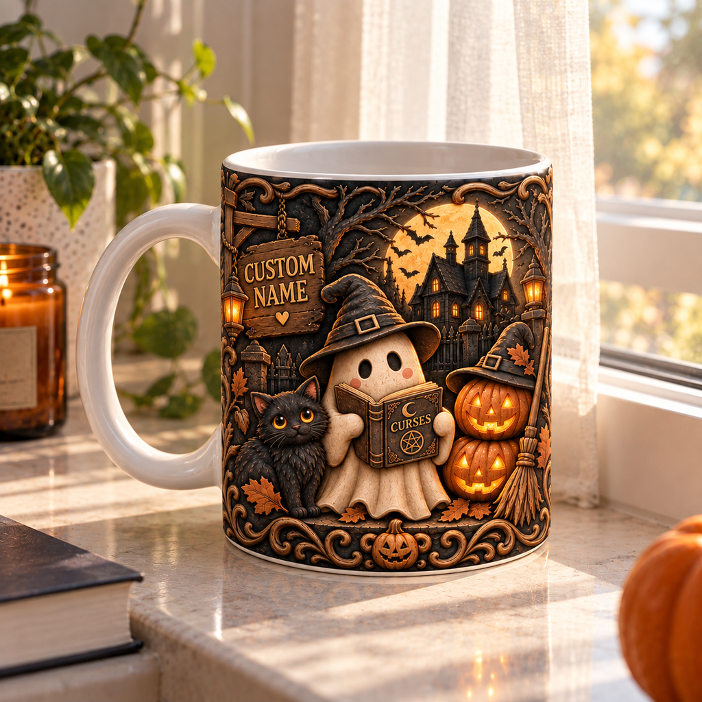 Personalized 3D illusion ghost and haunted house mug, view 5