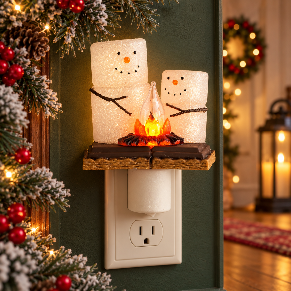 S'mores Snowman Campfire Electric Plug-In Night Light, view 2