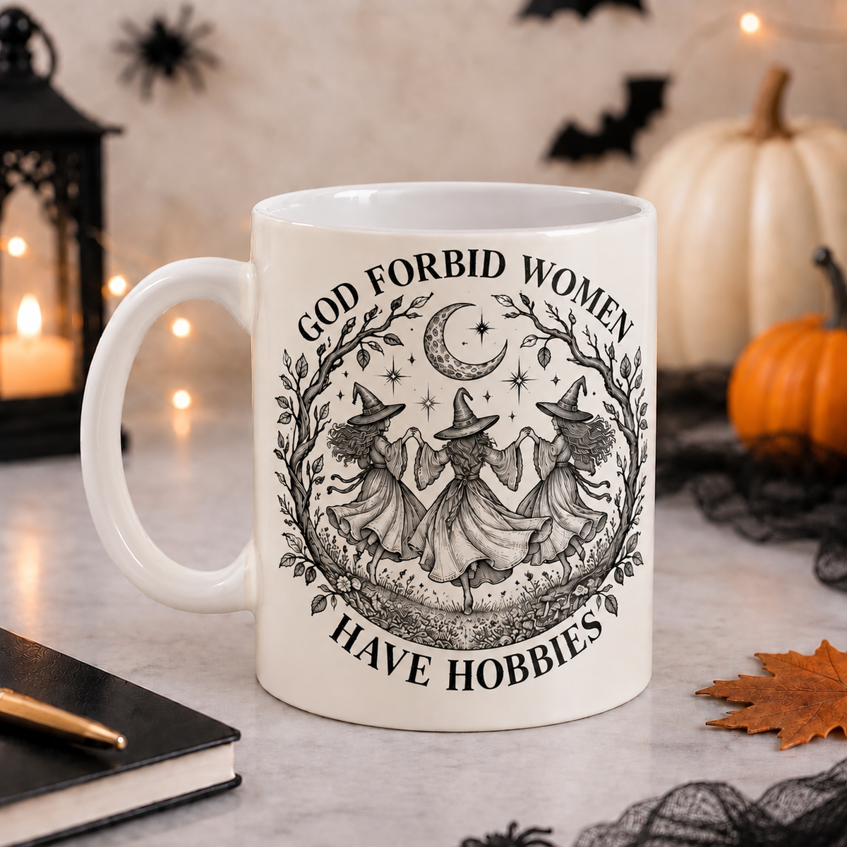 God Forbid Women Have Hobbies dancing witches mug, view 3