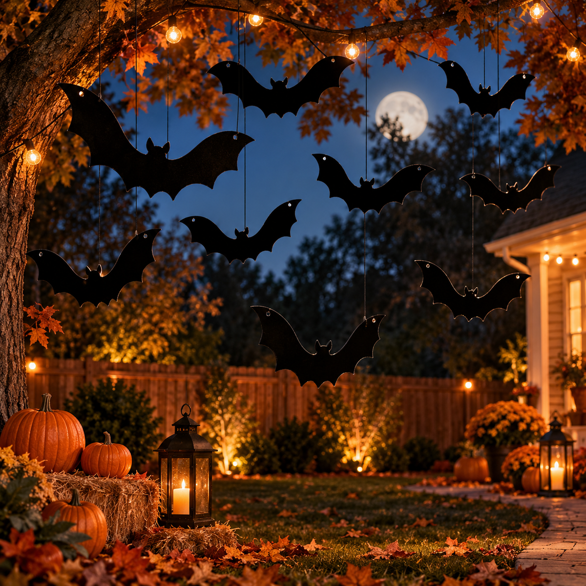 Hanging Halloween bats outdoor yard decoration set, view 4