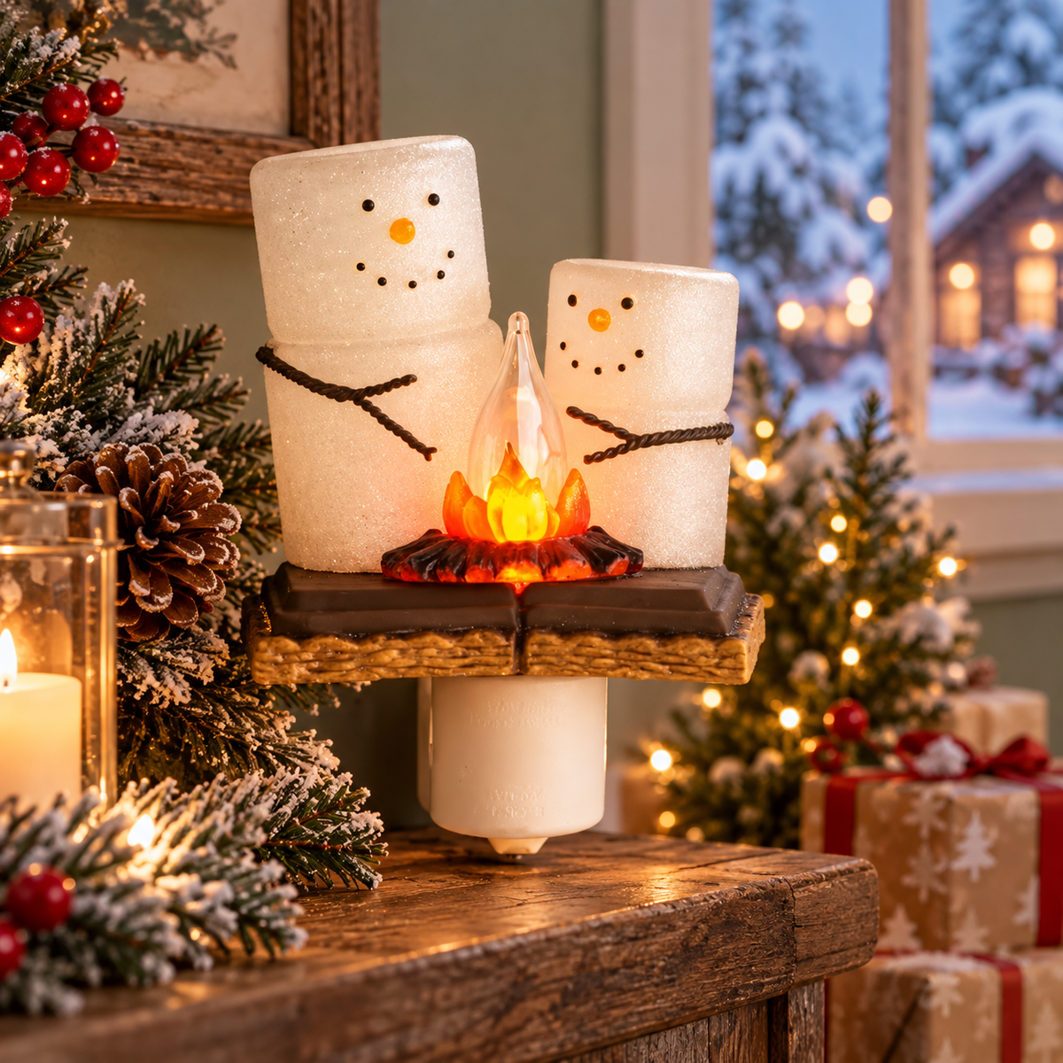 S'mores Snowman Campfire Electric Plug-In Night Light, view 3