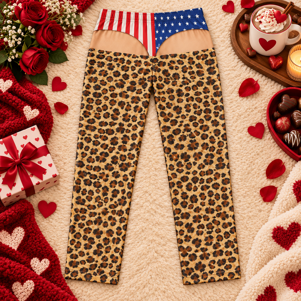 Wild Patriot leopard lounge pants, back flap view