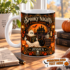Personalized Spooky Nights reading ghost Halloween mug, view 5
