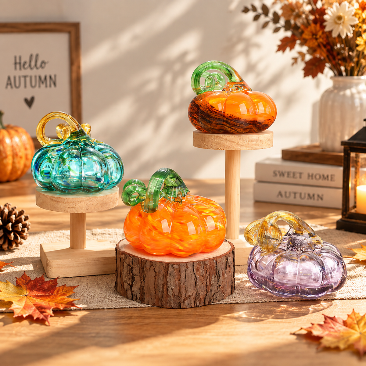 Stained glass autumn pumpkin fall decor, view 2