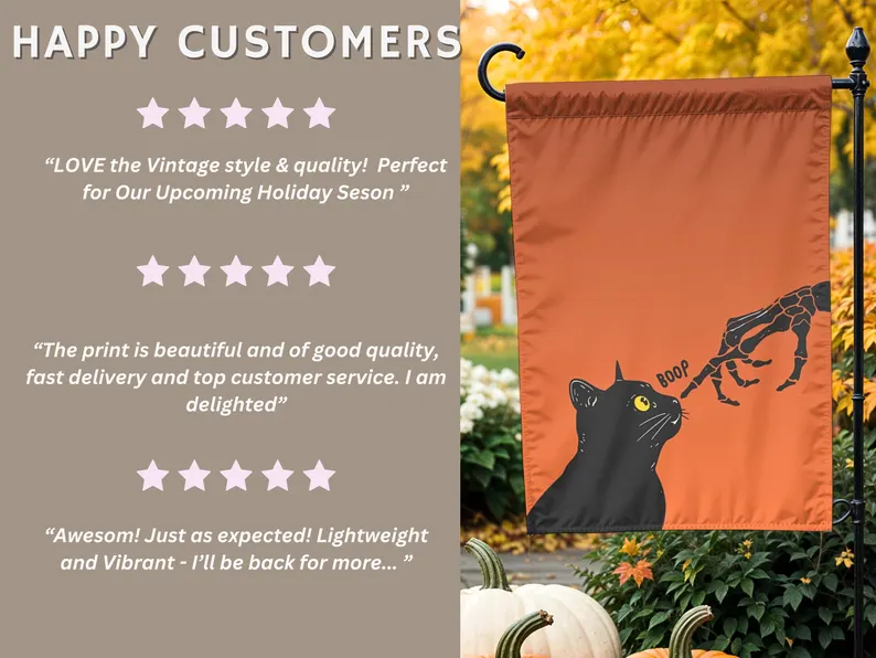 Funny boop cat and skeleton hand Halloween garden flag, view 6
