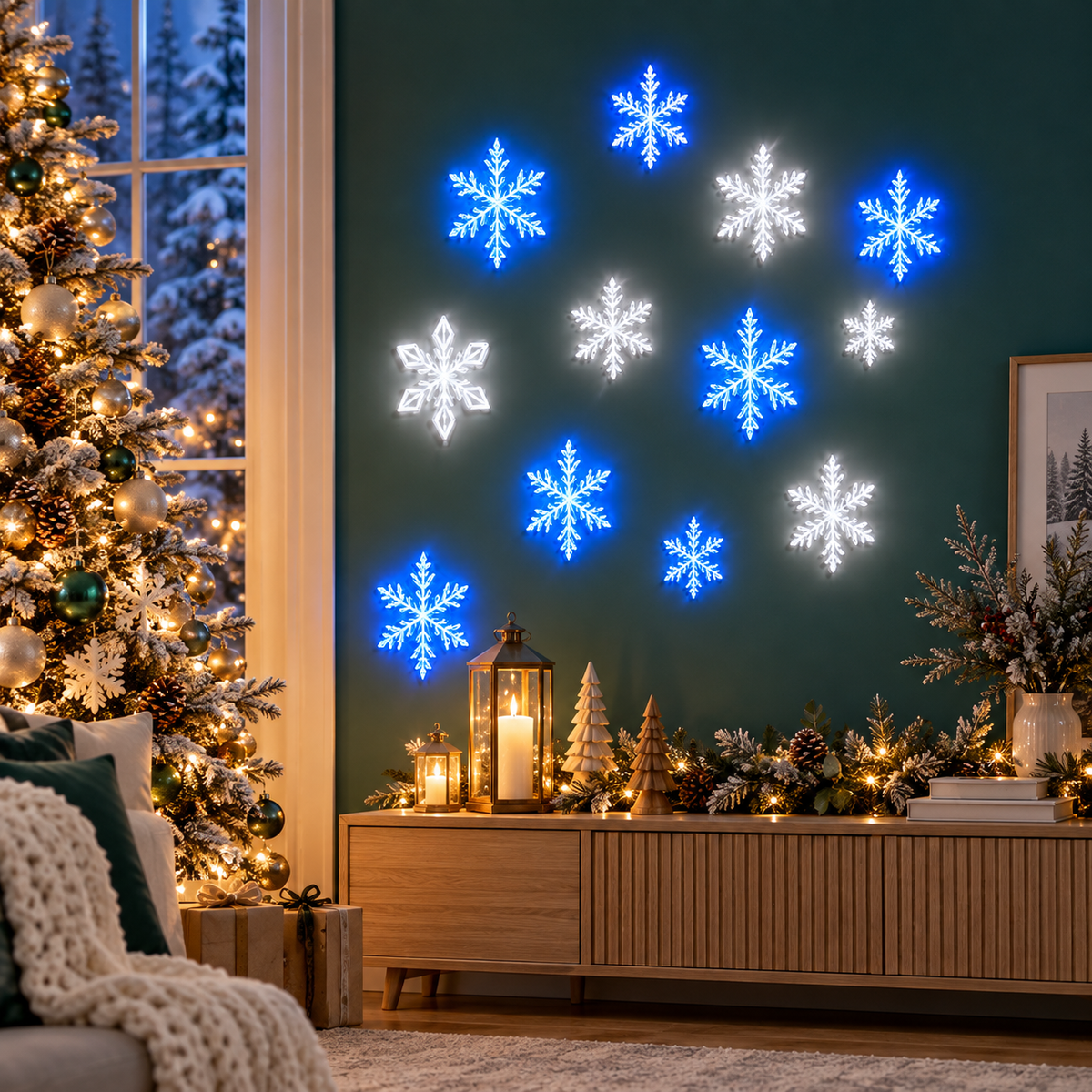 Glowing 3D Winter Snowflake Wall Art (Blue & White LED) | USAGatherCo