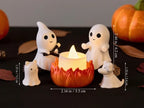 LED ghost campfire figurine set with two ghosts and a pet, cute Halloween decor, view 4