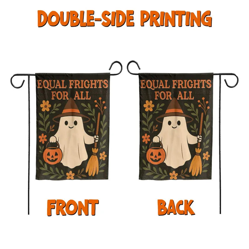 Equal Frights For All ghost and pumpkin garden flag, view 3