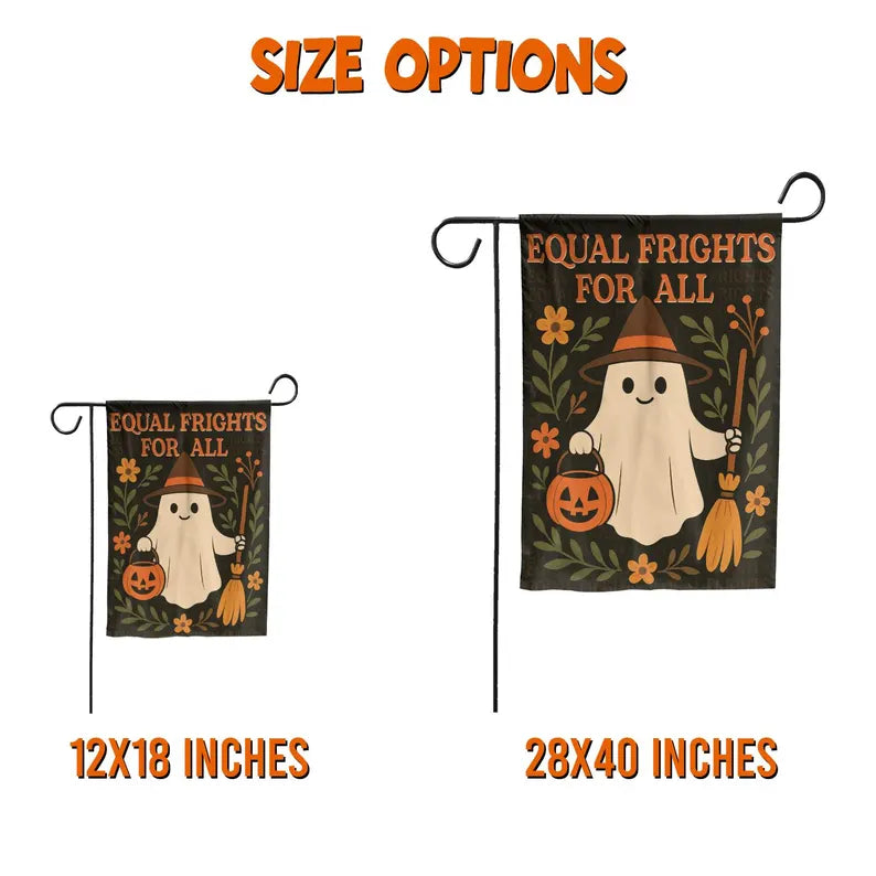 Equal Frights For All ghost and pumpkin garden flag, view 2