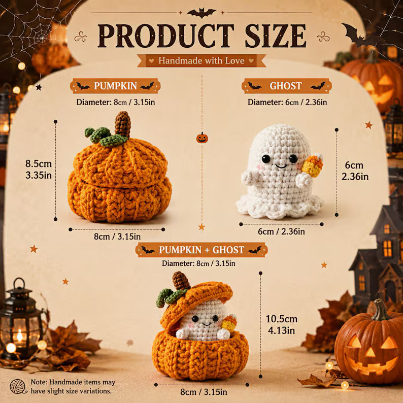 Crochet ghost and pumpkin trinket holder set, view 5