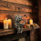 Reading pumpkin shelf sitter for Halloween bookshelf, view 4